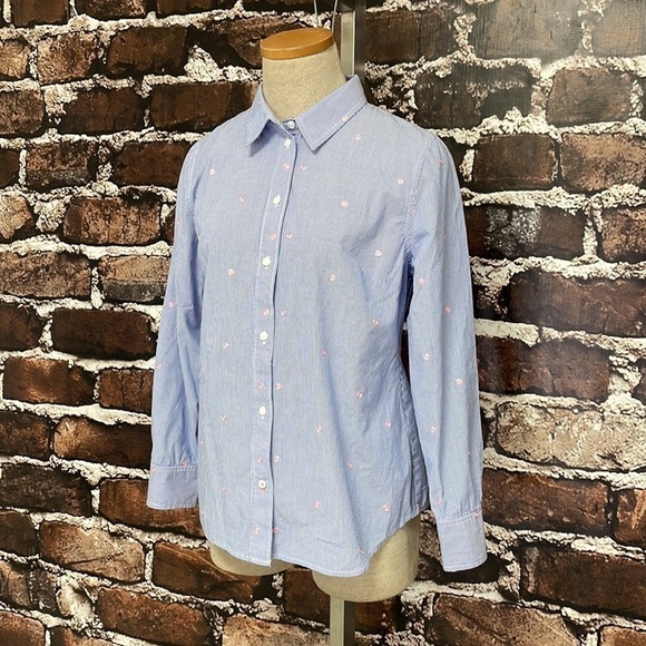 1901 Blue Shirt Top Button Up Stripes Pink Polka Dots Size Small - Picture 5 of 10